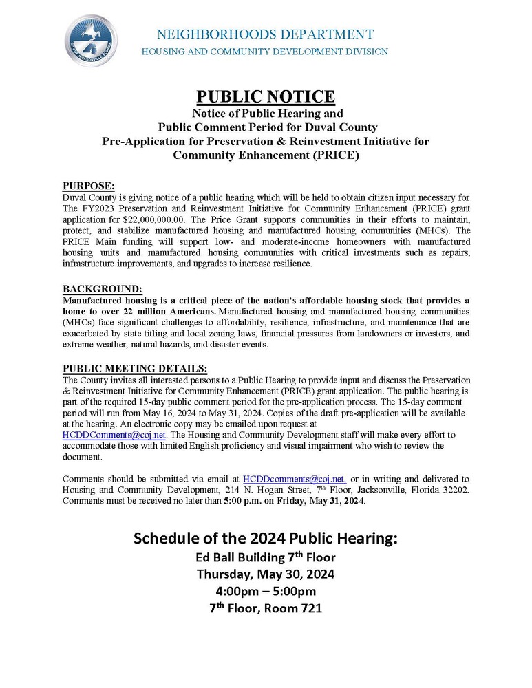 official public notice for PRICE 