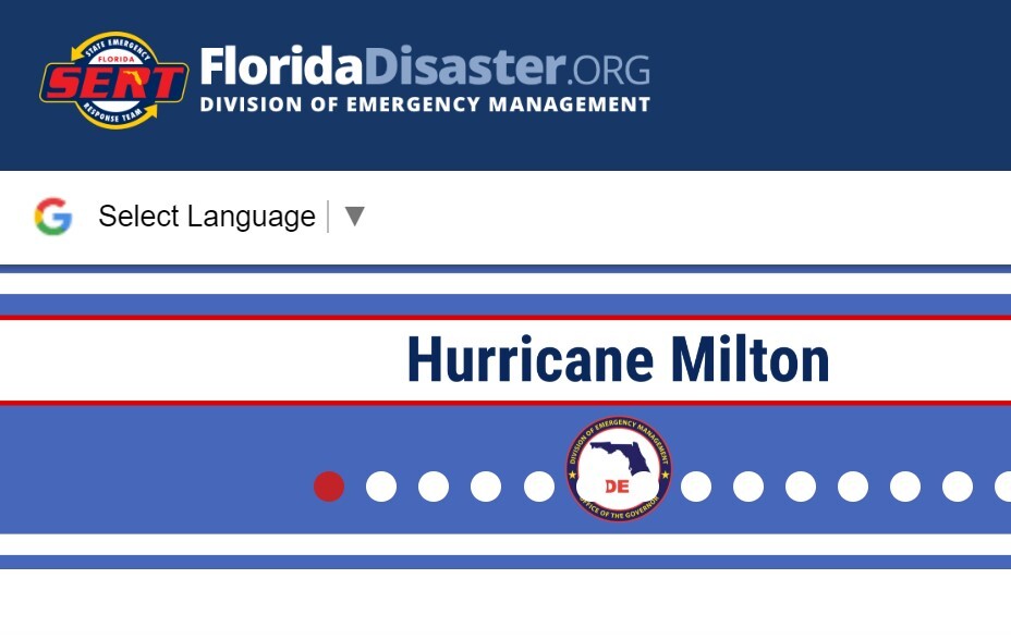 FloridaDisaster.org website page screen snap on Hurricane Milton